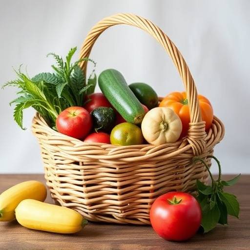 Cesta de mimbre hecha a mano para organizar frutas y verduras