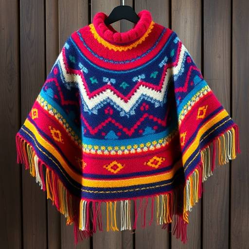 Poncho tejido a mano con lana de alpaca en vibrantes colores andinos